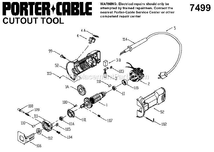 Porter Cable 7499 (Type 1) Cut Out Tool Power Tool Page A Diagram